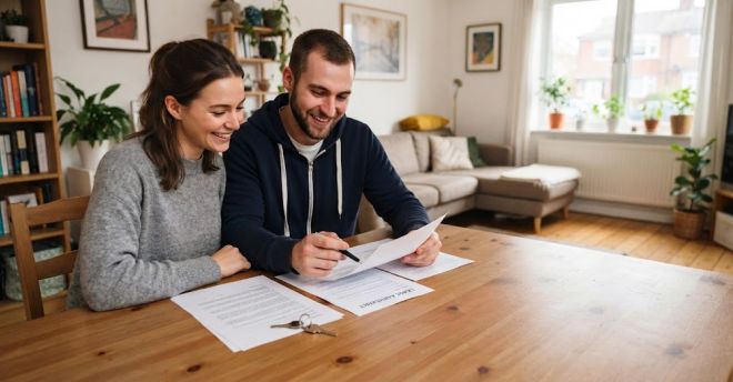 Young couple in their newly rented house